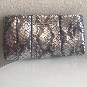 Michael Kors Silver Snakeskin Clutch